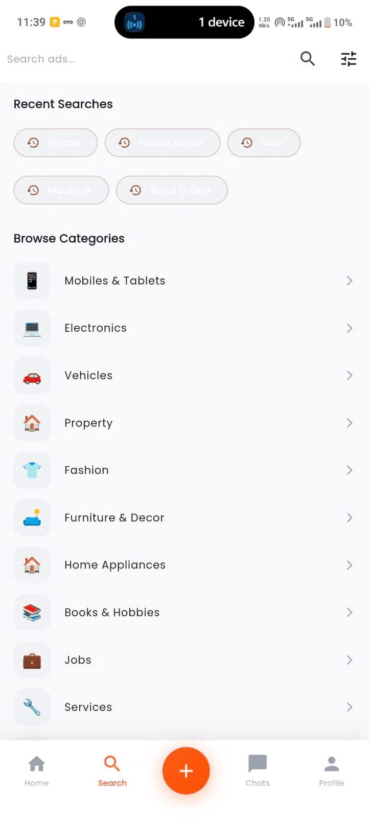 Get&Sale app categories screen
